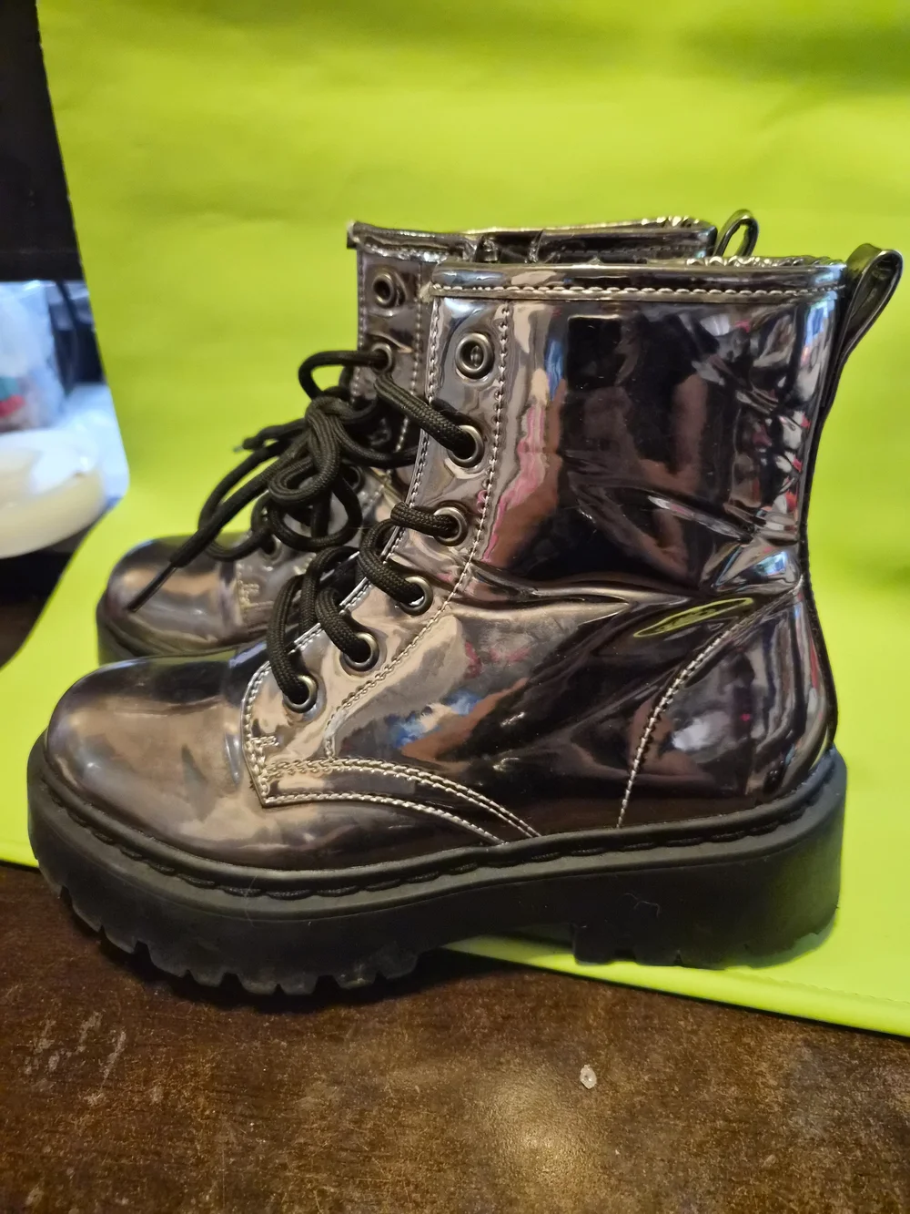 Steve Madden Metallic Kids Lace-Up Combat Boots